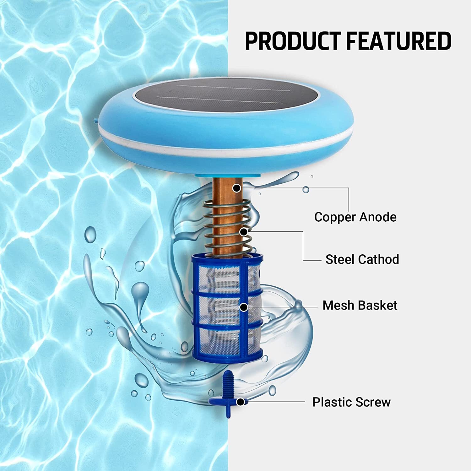 Solar Pool Ionizer,Cleaner,Purifier, Chlorine-Free Water,Covers up to 35,000 gal