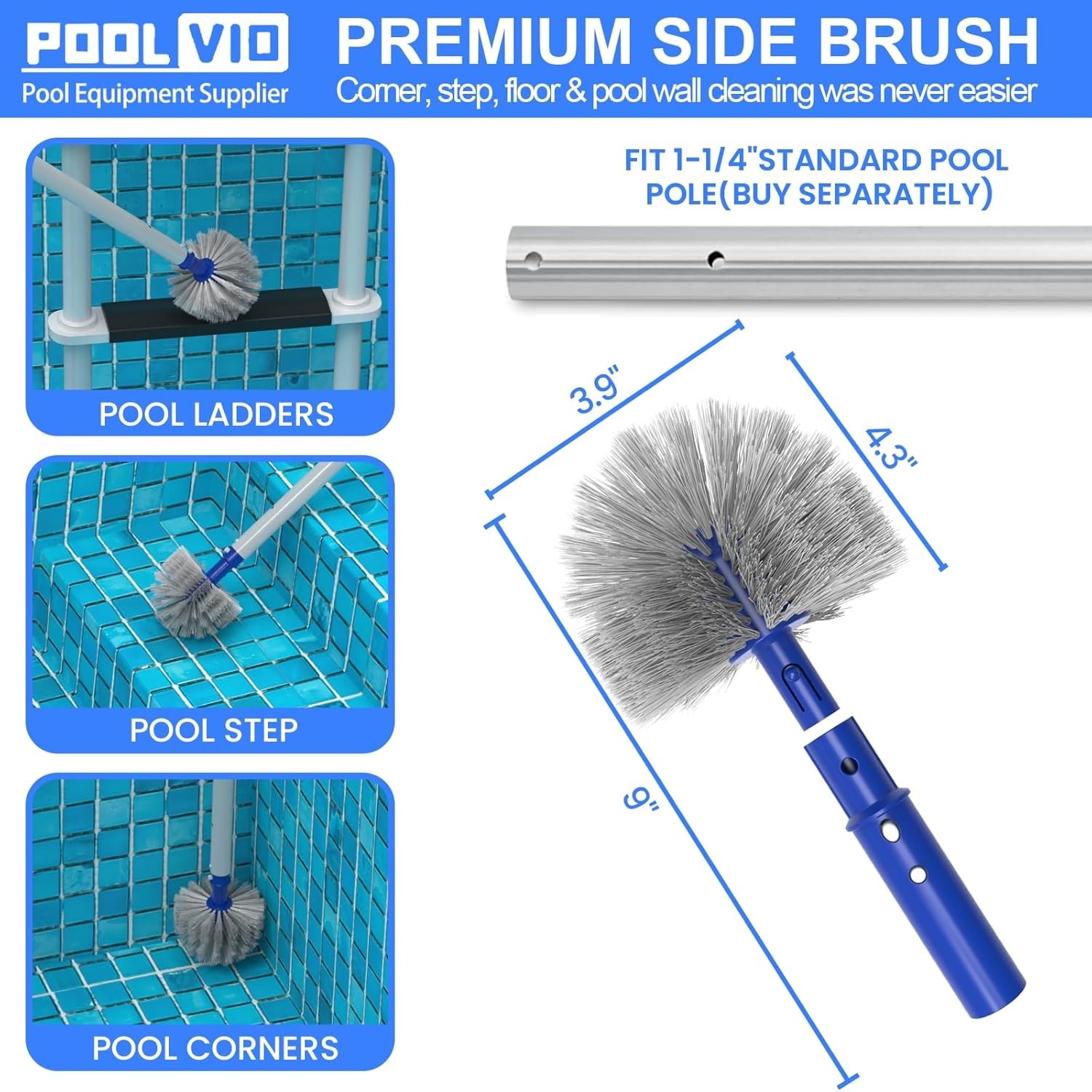 Pool Cleaning Kit: Skimmer, Brush & Weighted Vacuum Head for Pools