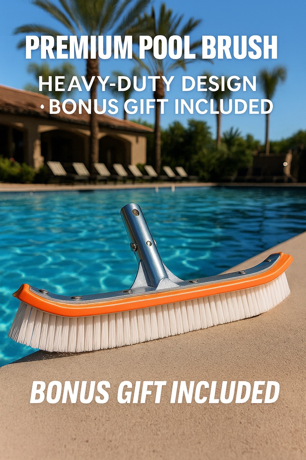 Heavy-Duty Pool Brush 18” | Premium Curved Design + Bonus Gift Included