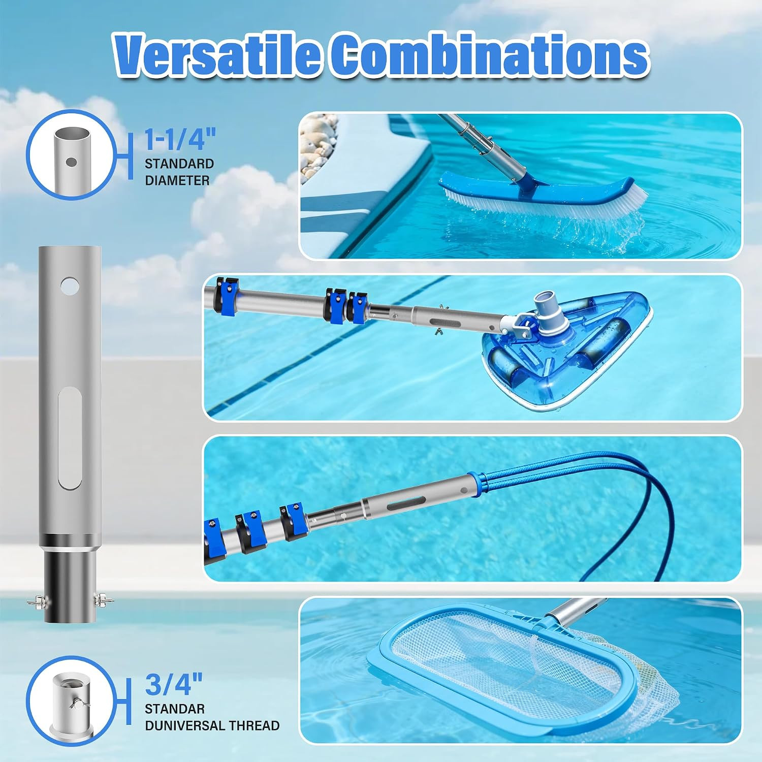 Pool Pole, 3-12FT Telescoping Swimming Pool Cleaning Pole, Upgraded Aluminum Ext