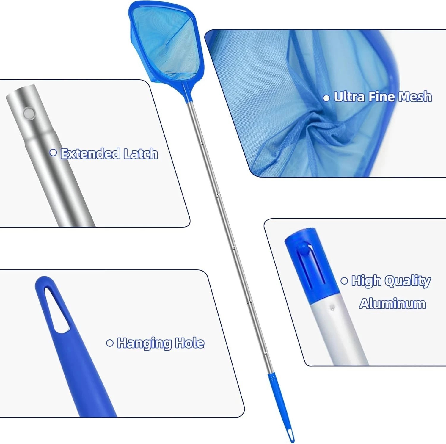 Professional-Grade Pool Skimmer Net – 2.6-5.7 ft Telescopic Pole for All Pools