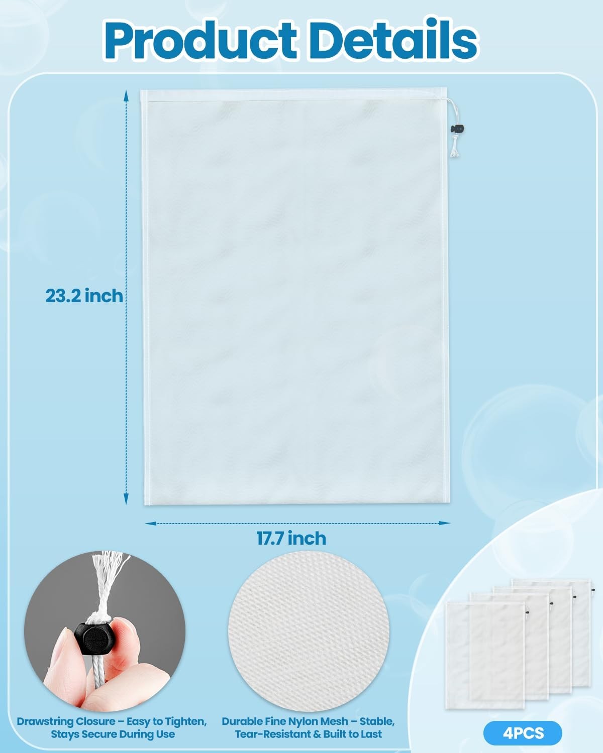 Large Size Pool Vacuum Bag Replacement 4PCS – 24x18in Fine Mesh White