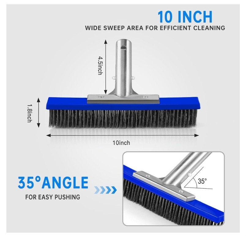 Best Heavy Duty Pool Brush Head，10-inch Metal Pool Brushes Head with Stainless