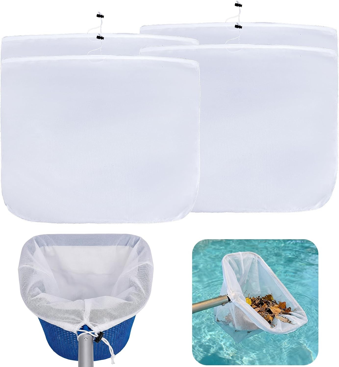 4Pcs 26×22 Inch Adjustable Pool Skimmer Net Replacement Ultra Fine Mesh Net Bag