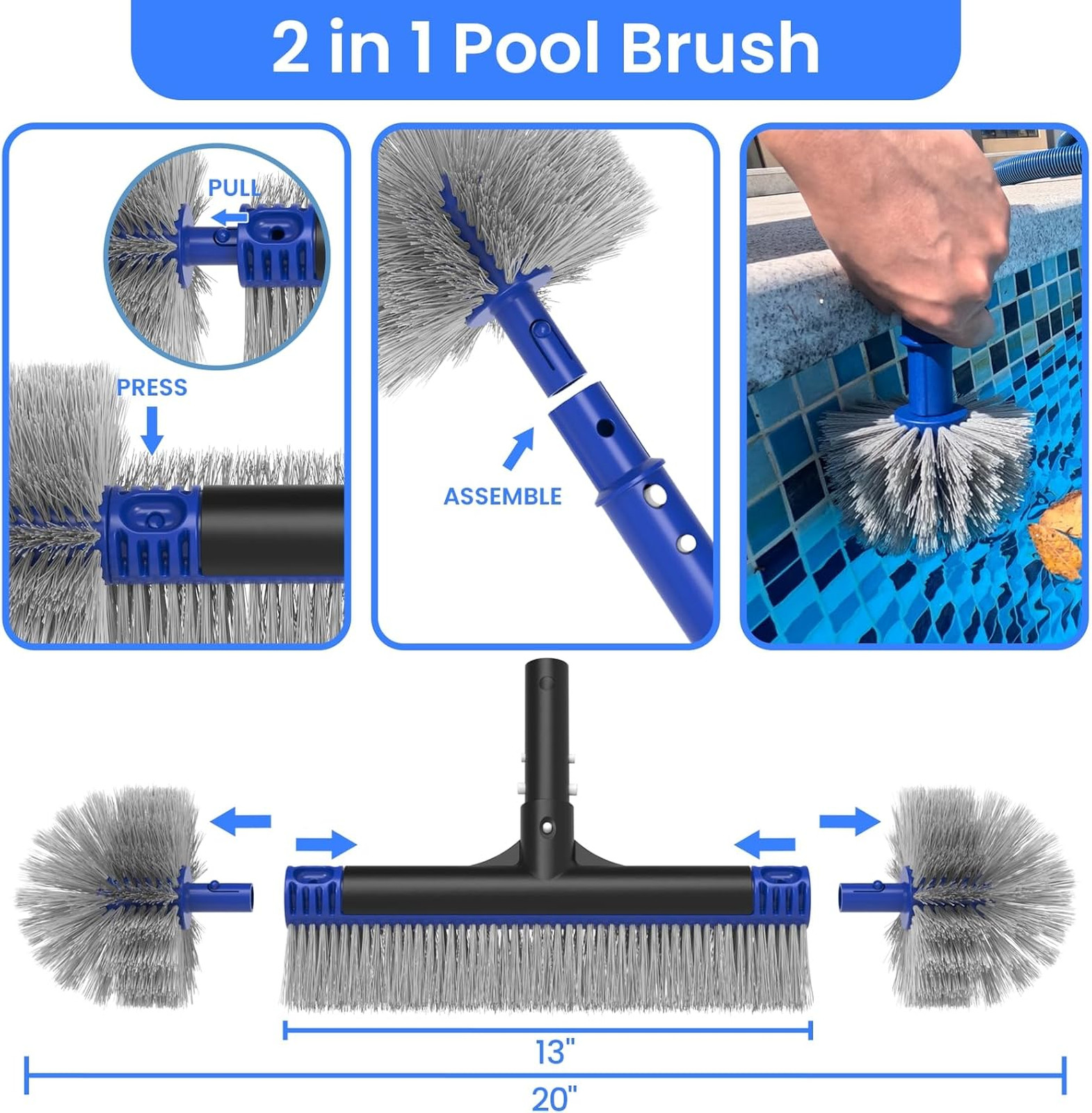 Pool Cleaning Kit, Skimmer Net, 2-in-1 Pool Brush, Weighted Vacuum Head, Above