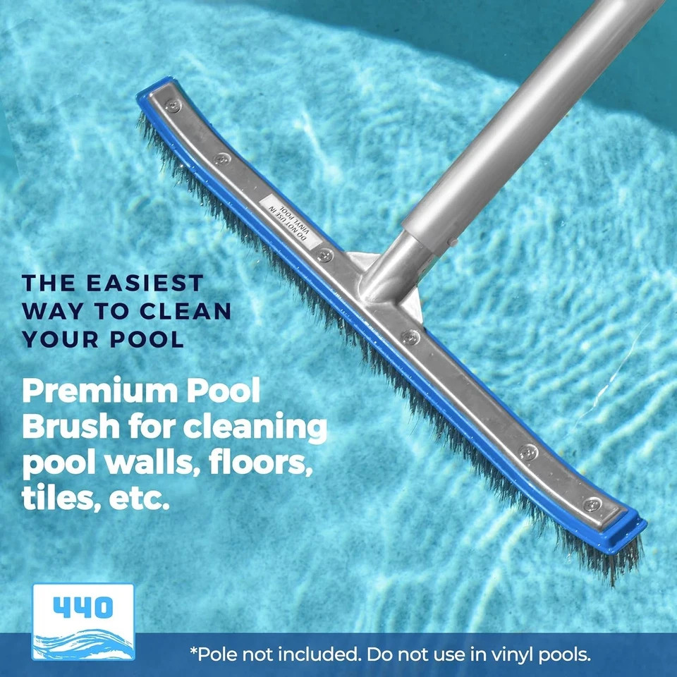 Heavy Duty Pool Brush – 18-Inch Extra-Wide Metal Brush Head with Stainless Steel