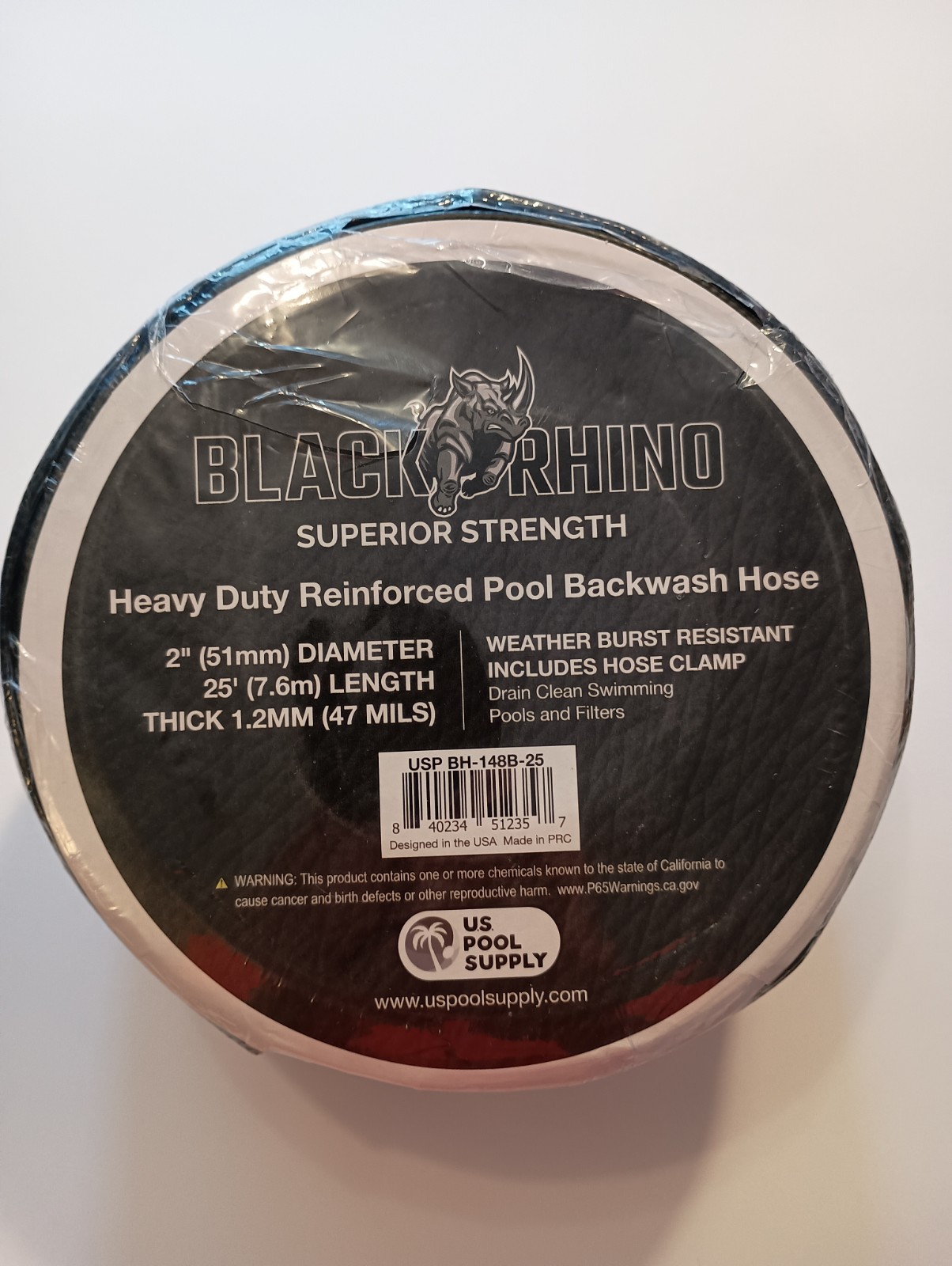 US Pool Supply Black Rhino Heavy Duty Pool Backwash Hose 2in Diameter X 25ft