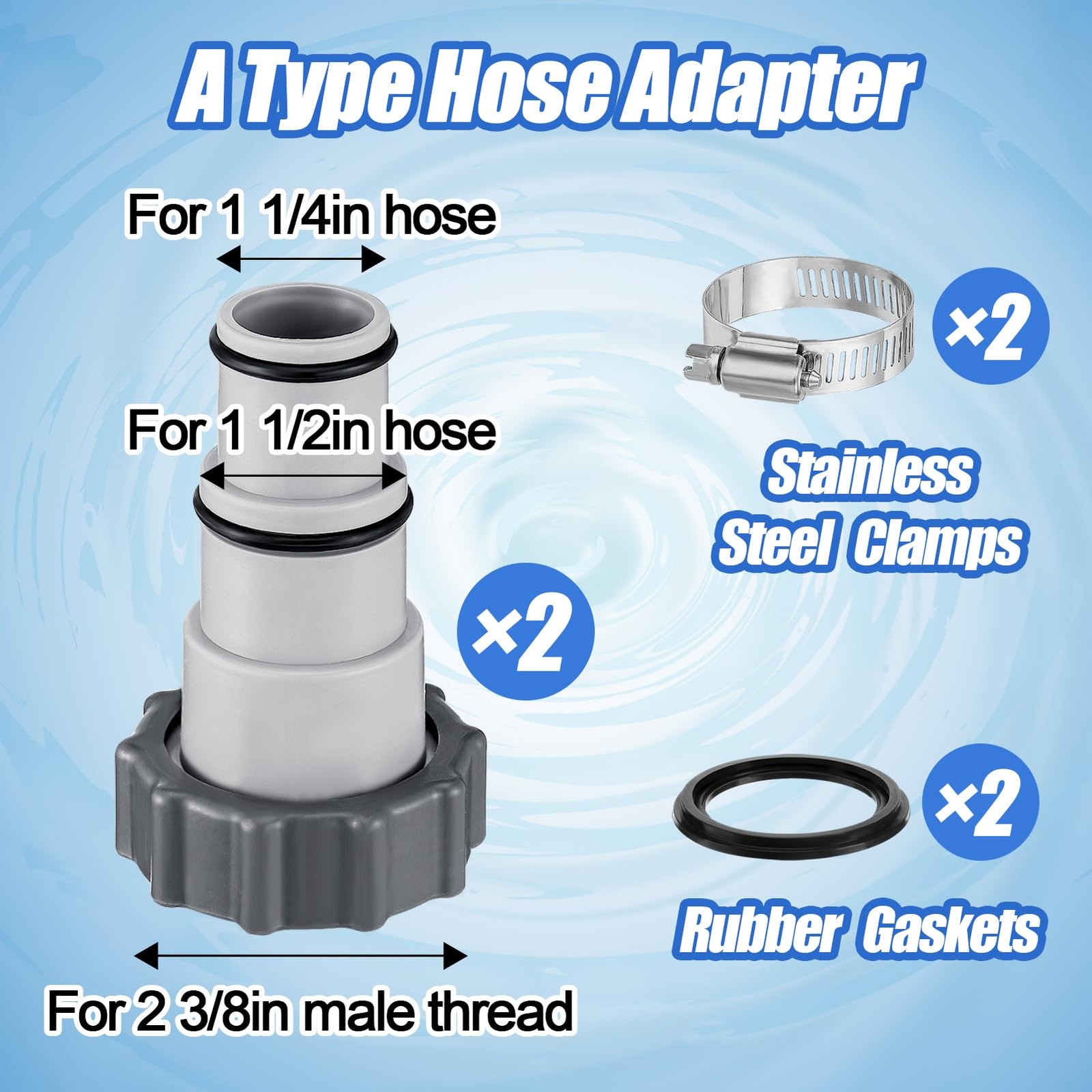 PAMASE Pool Hose Adapter A – Conversion Standard Size, Grey-2Pack（Adapter A）