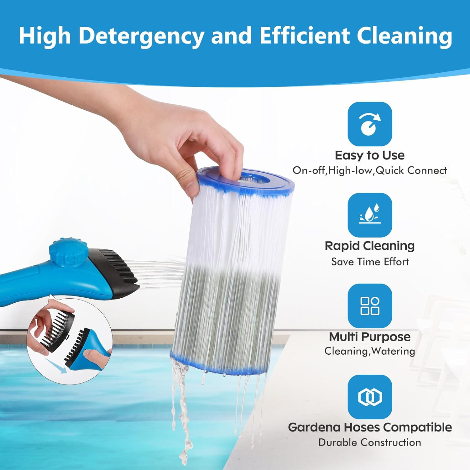 Pool Filter Cleaner Tool – High Pressure Water Sprayer for Pool & Hot Tub Cle…