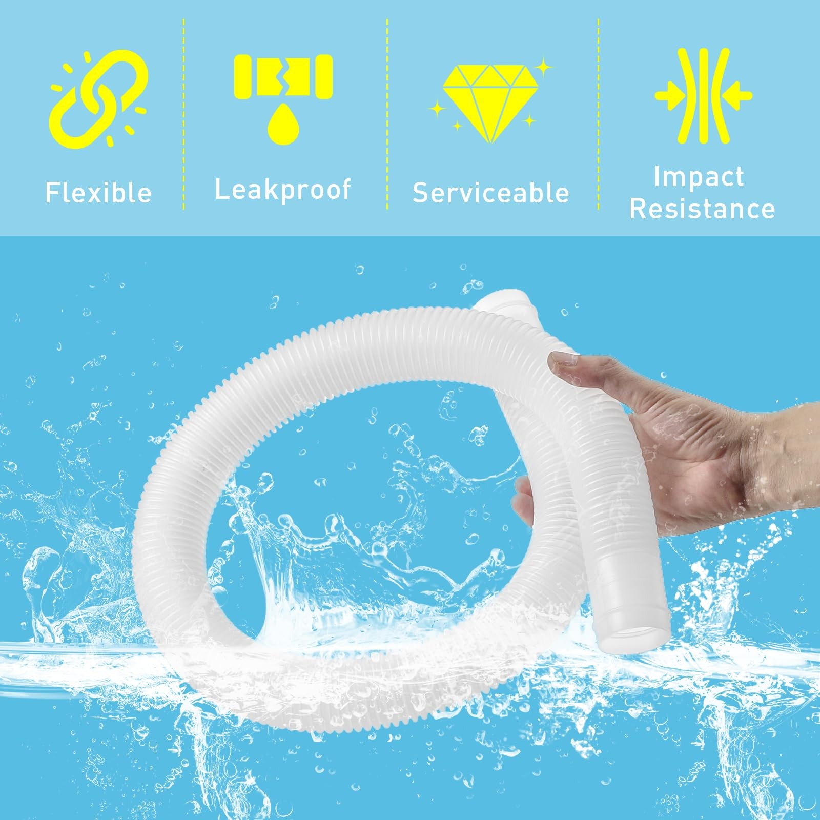 1.5 inch x 3ft Pool Skimmer Hose Replacement for x 3 feet, White