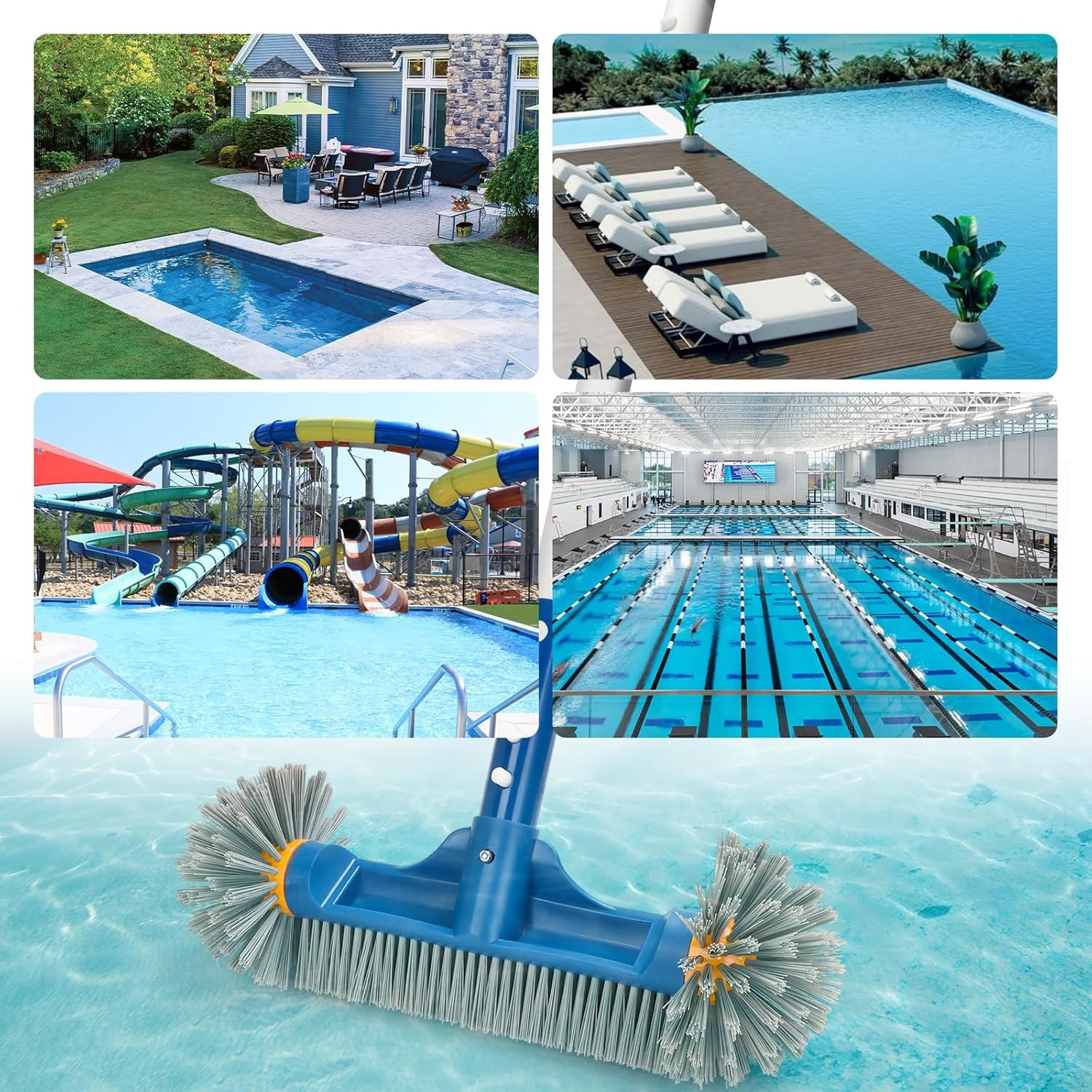 Pool Brush Head with round Ends, 12.5 » High-Efficiency Pool Brush for Cleaning