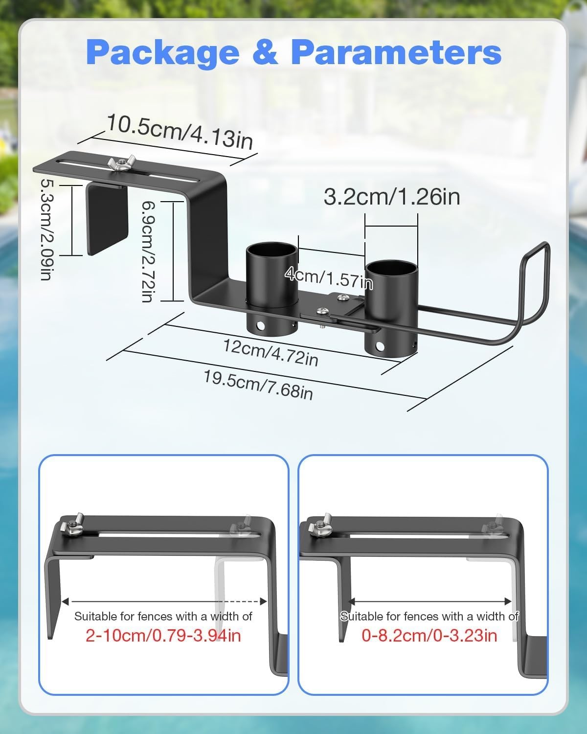 Pool Fence Hooks Adjustable, Heavy Duty Metal Hanger for Pool Equipment, Skim…