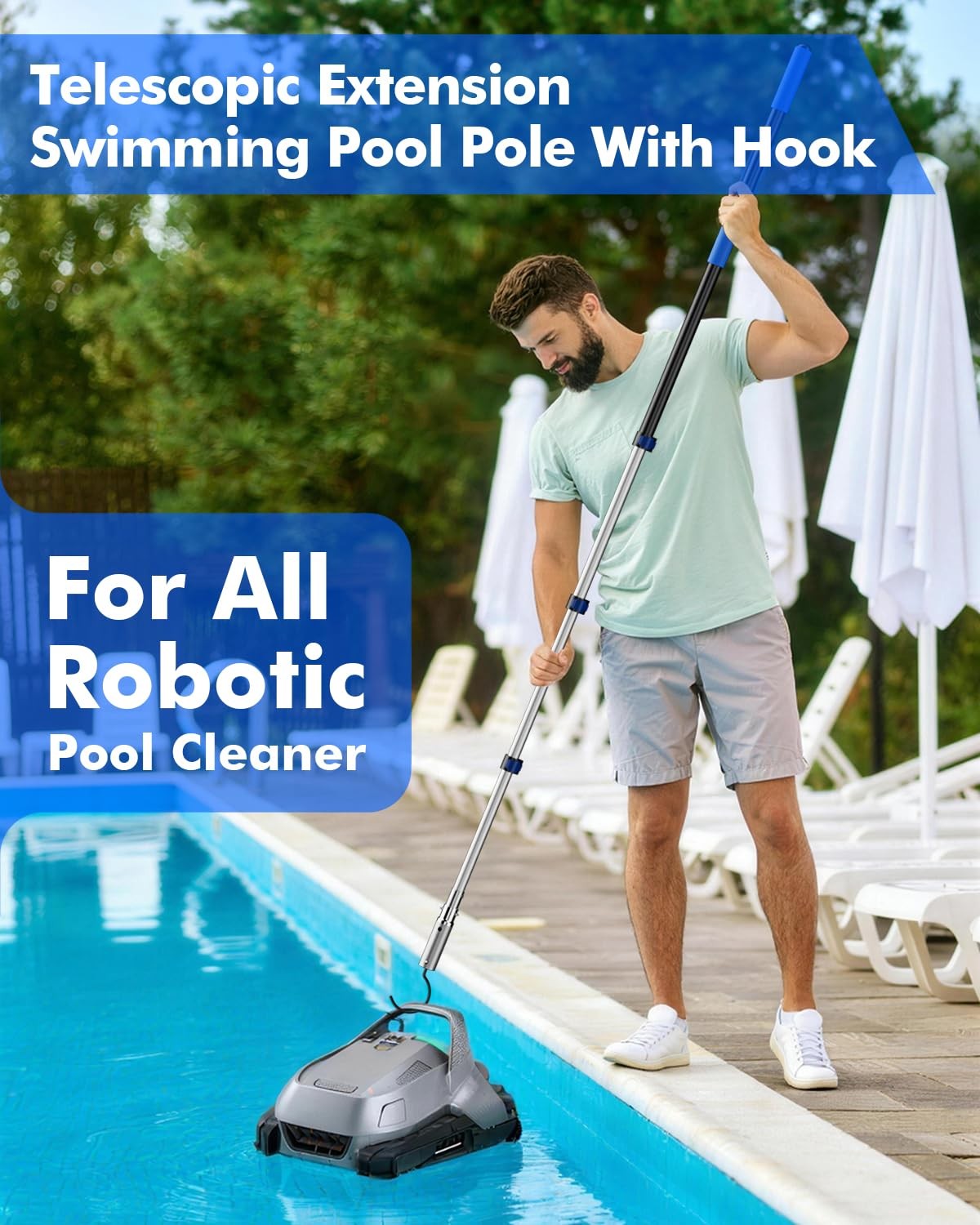 Pool Hook with Pole, 3FT Pool Pole Telescopic with Stainless Steel Hook, Retr…