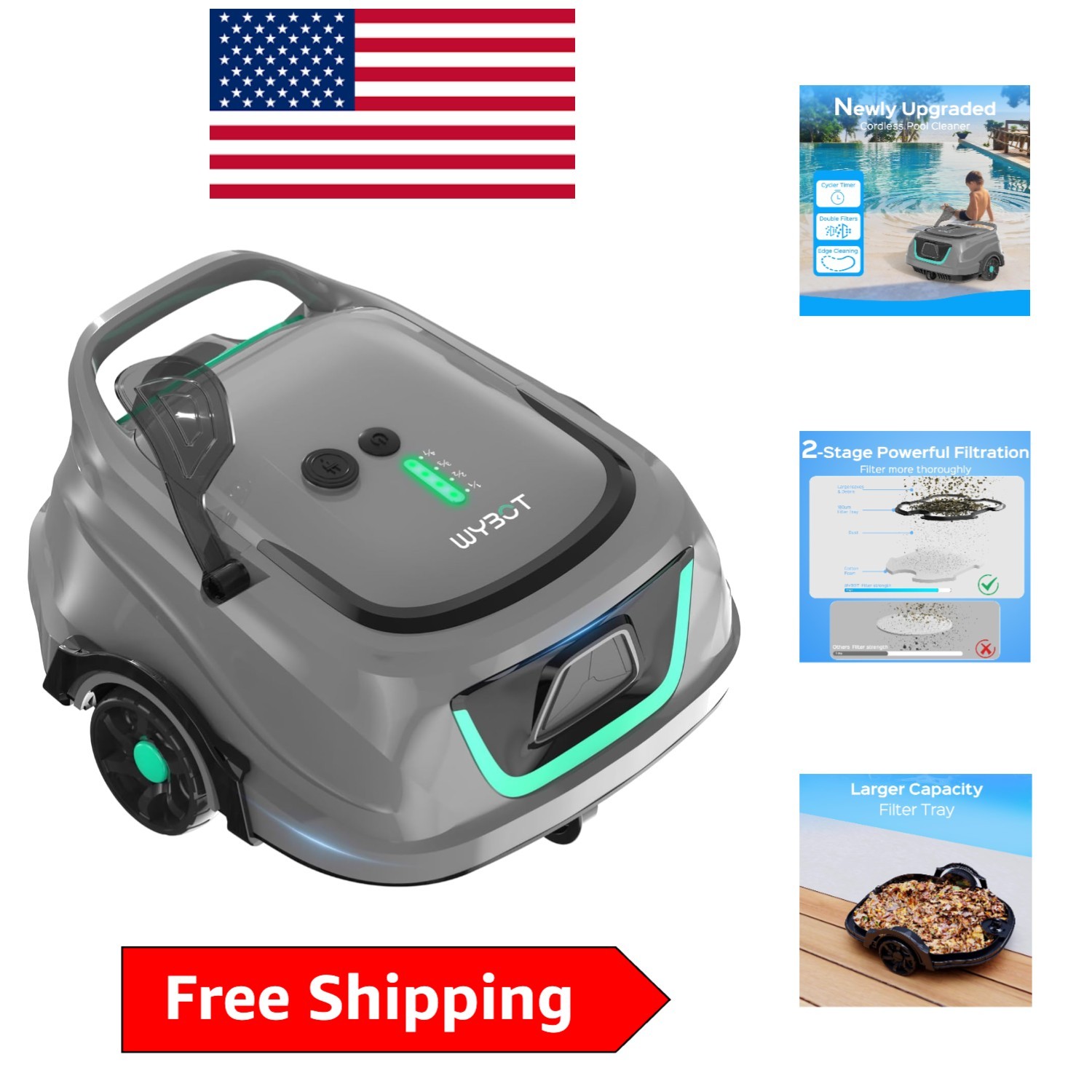 A1 Cordless Robotic Pool Cleaner – 2280 GPH Suction for Pools up to 1,100 Sq Ft