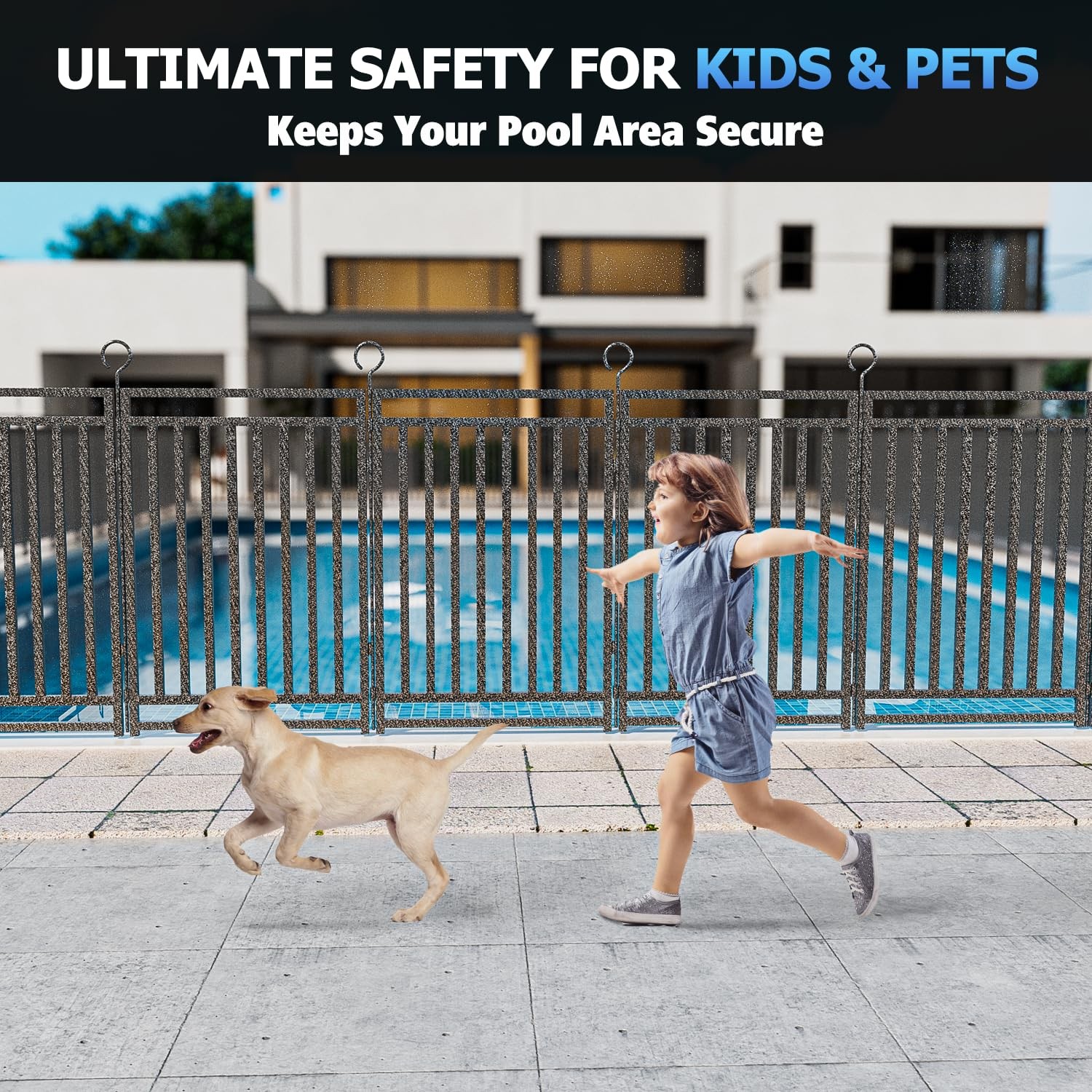 Pool Fence 110ft x 40in 42 Panels 6 Gates Safety Barrier Black-Silver