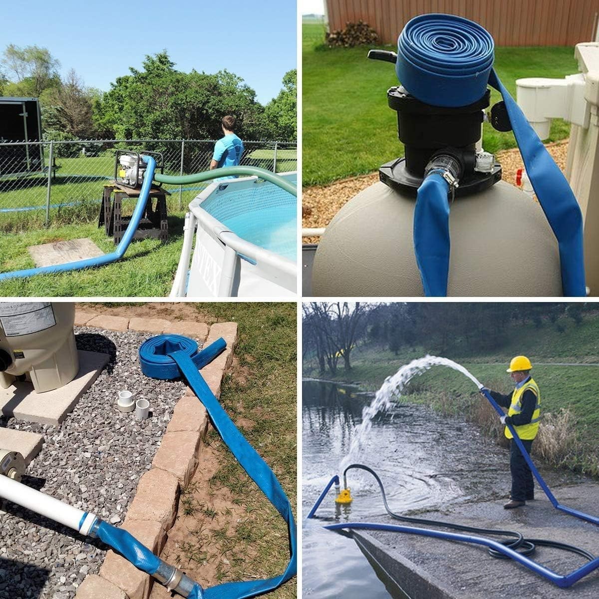 Industrial Grade 50ft Blue PVC Discharge Hose for Pools – Leak-Resistant