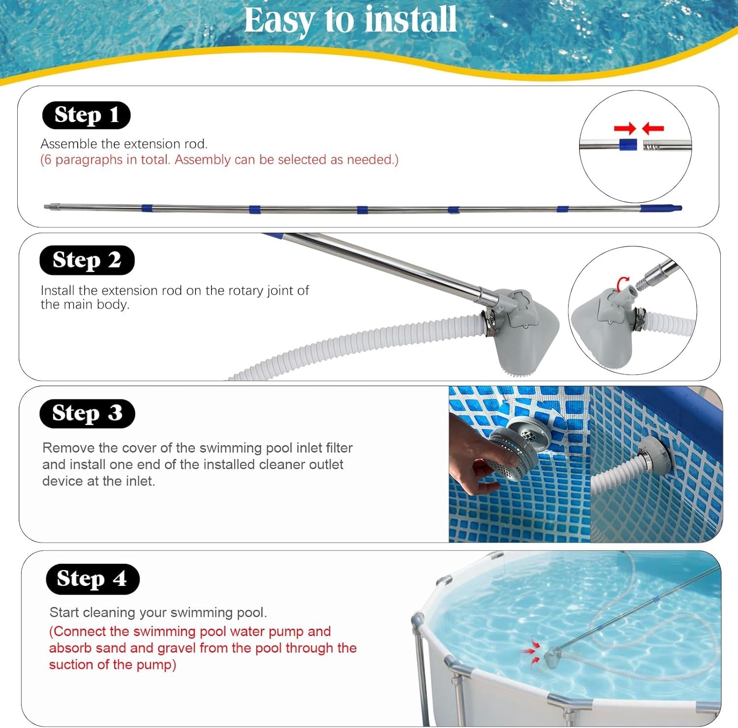 Extendable Pool Vacuum Cleaner for Above & In-Ground Pools Grey
