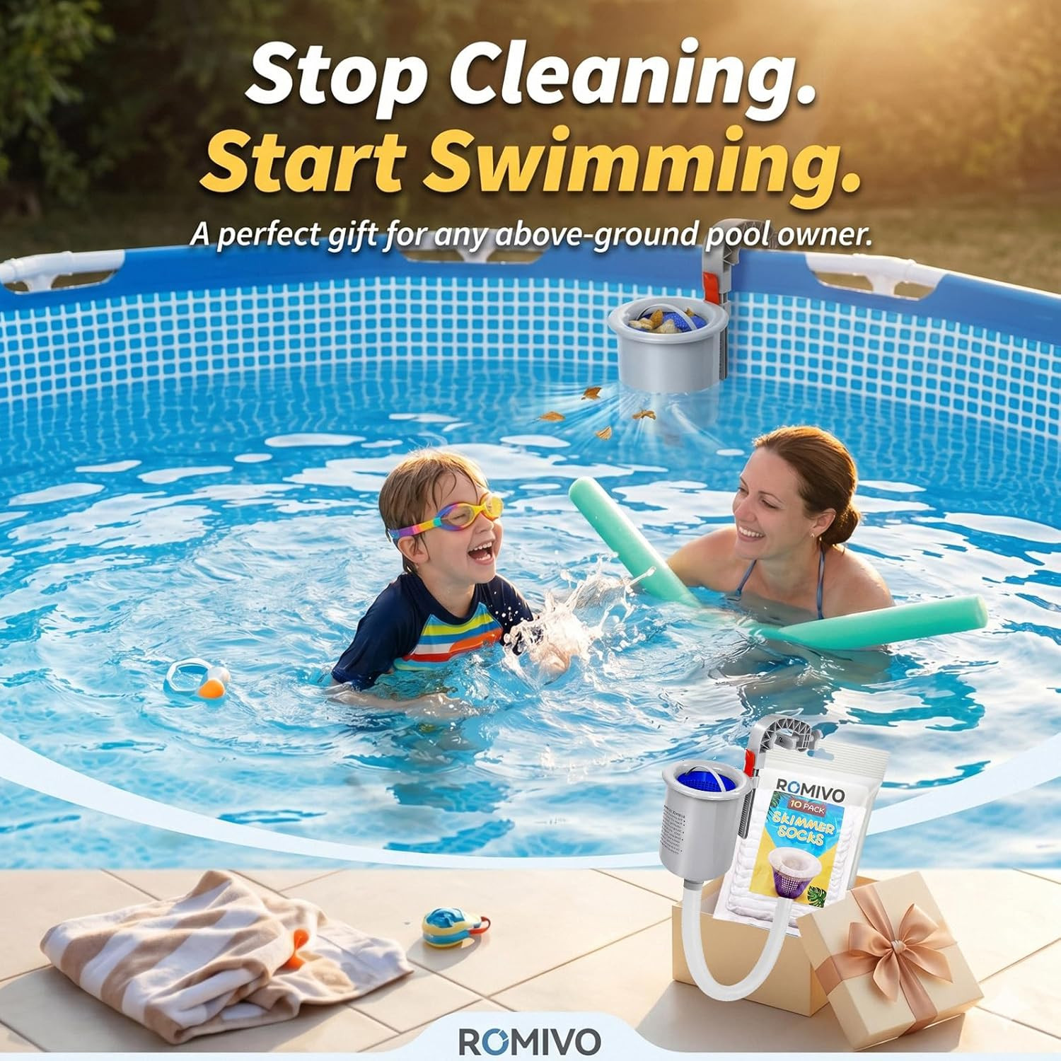 Above Ground Pool Skimmer with 10-Pack Skimmer Socks, Wall Mount Surface Skimmer