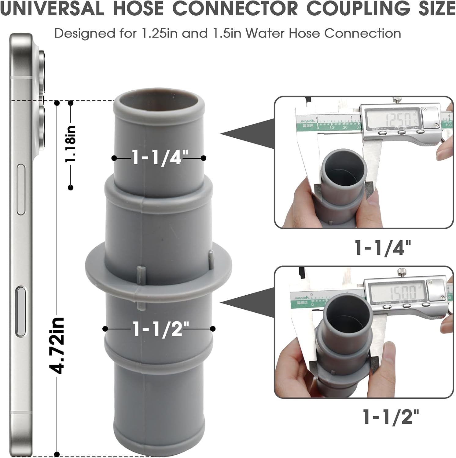 Pool Hose Adapter Connector Coupling 1-1/4&Prime; or 1-1/2&Prime; Plastic Pool Vacuum Hose A