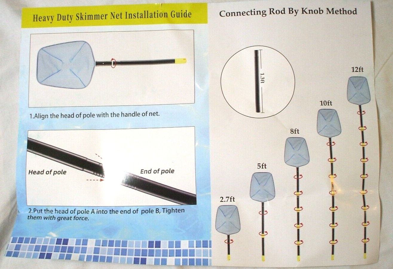 Heavy Duty Pool Skimmer Leaf Rake Net Cleaning Swimming Pool, 12ft Reach « New »