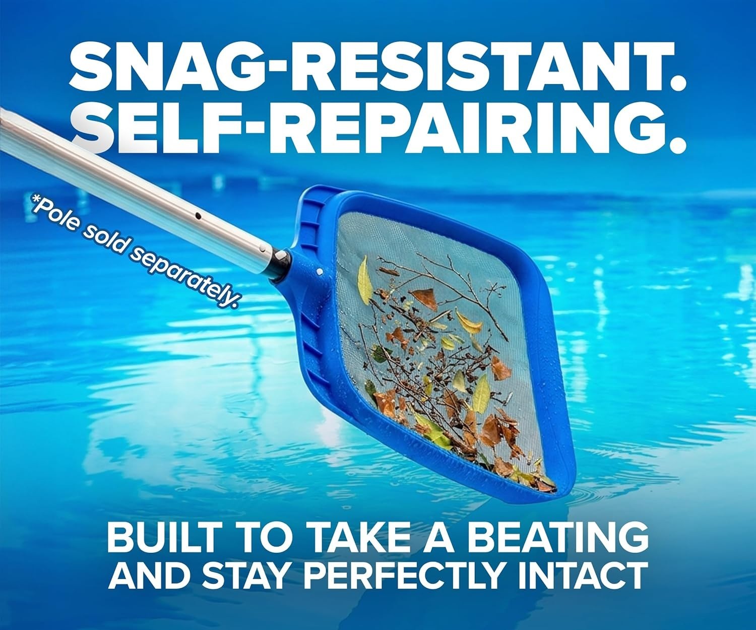 17&Prime; Heavy Duty Pool Skimmer Net — Self-Repairing Mesh & EZ-Clip Handle