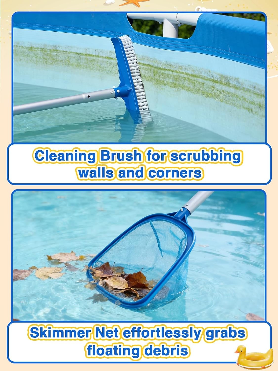 3-in-1 Portable Pool Cleaning Kit for Above Ground Pools – Includes Vacuum Clean