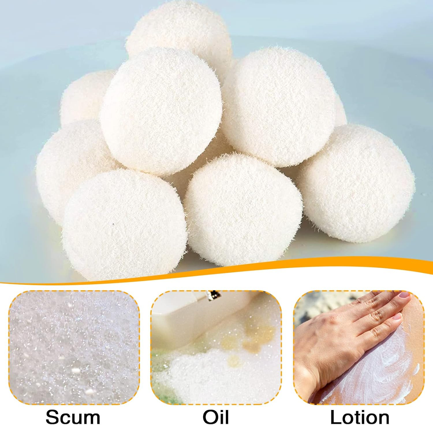 12 Pack Reusable Scum Eliminating Sponge Balls Washable Oil Absorbing Floating P
