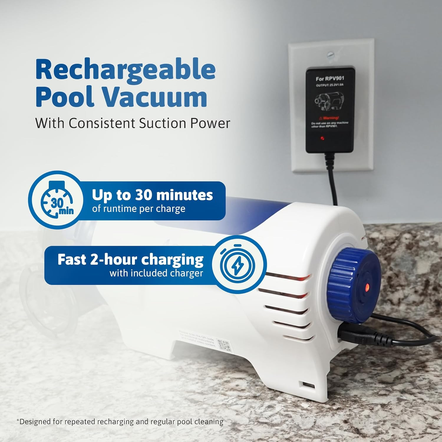 RPV901 Ultra-Powerful Rechargeable Pool Vacuum – Cordless, Consistent Runtime, W