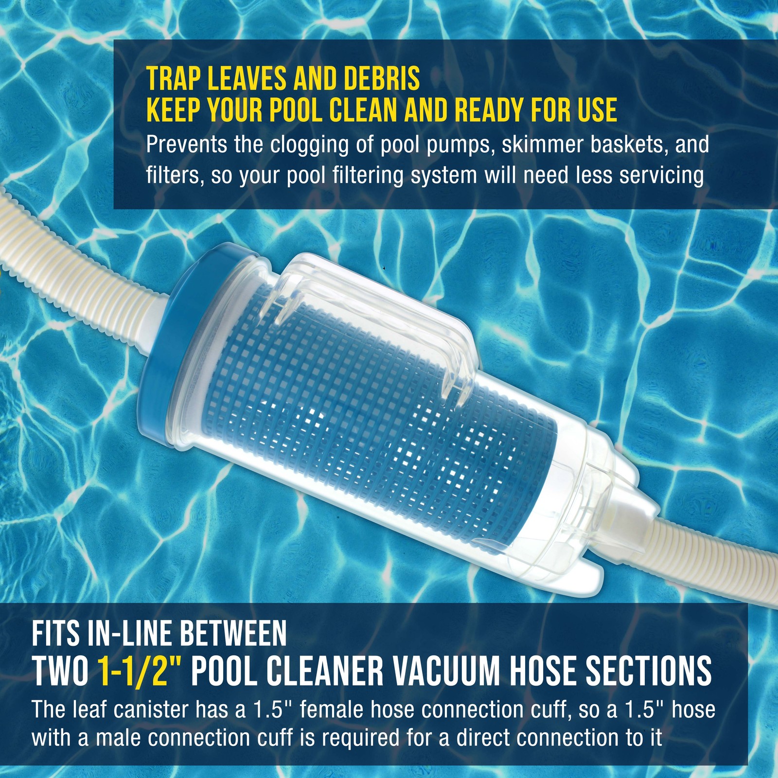 Pro In-line Swimming Pool Leaf Canister with Large Mesh Bag, Clean Remove Debris