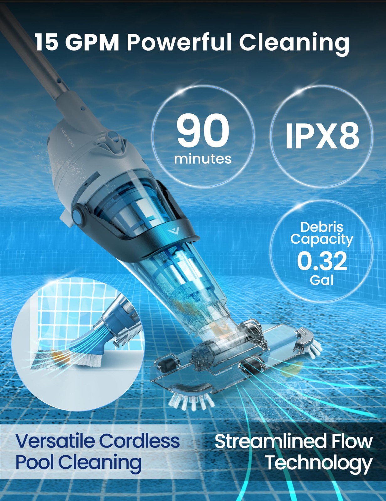 2026 Rechargeable Cordless Pool Vacuum for Above Ground Pool, Stainless Steel…