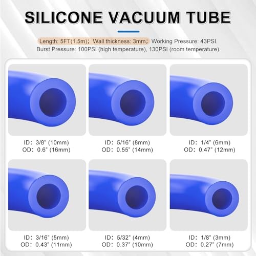 134PCS Vacuum Hose Automotive Kit 5FT, 1/8&Prime; 5/32&Prime; 134pcs – Blue