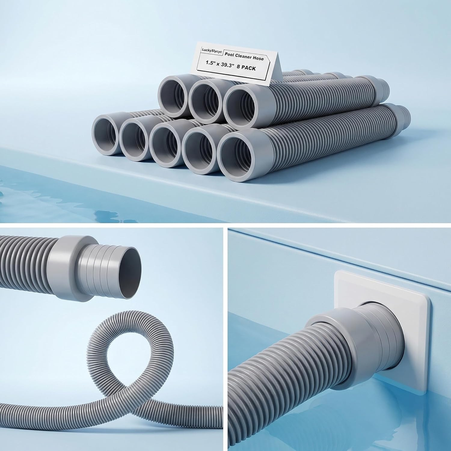 Pool Cleaner Hose Replacement – 1.5 Inch 8-Piece Universal Swimming Pool Vacuum