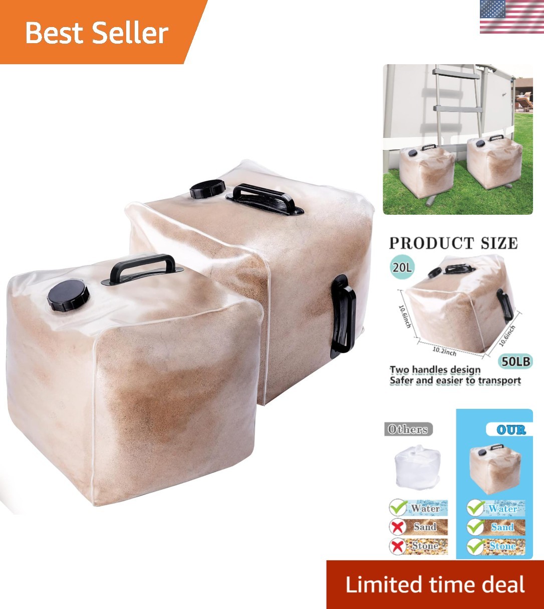 50 LB Capacity Pool Weight Bags – Durable Plastic for Above Ground Pools