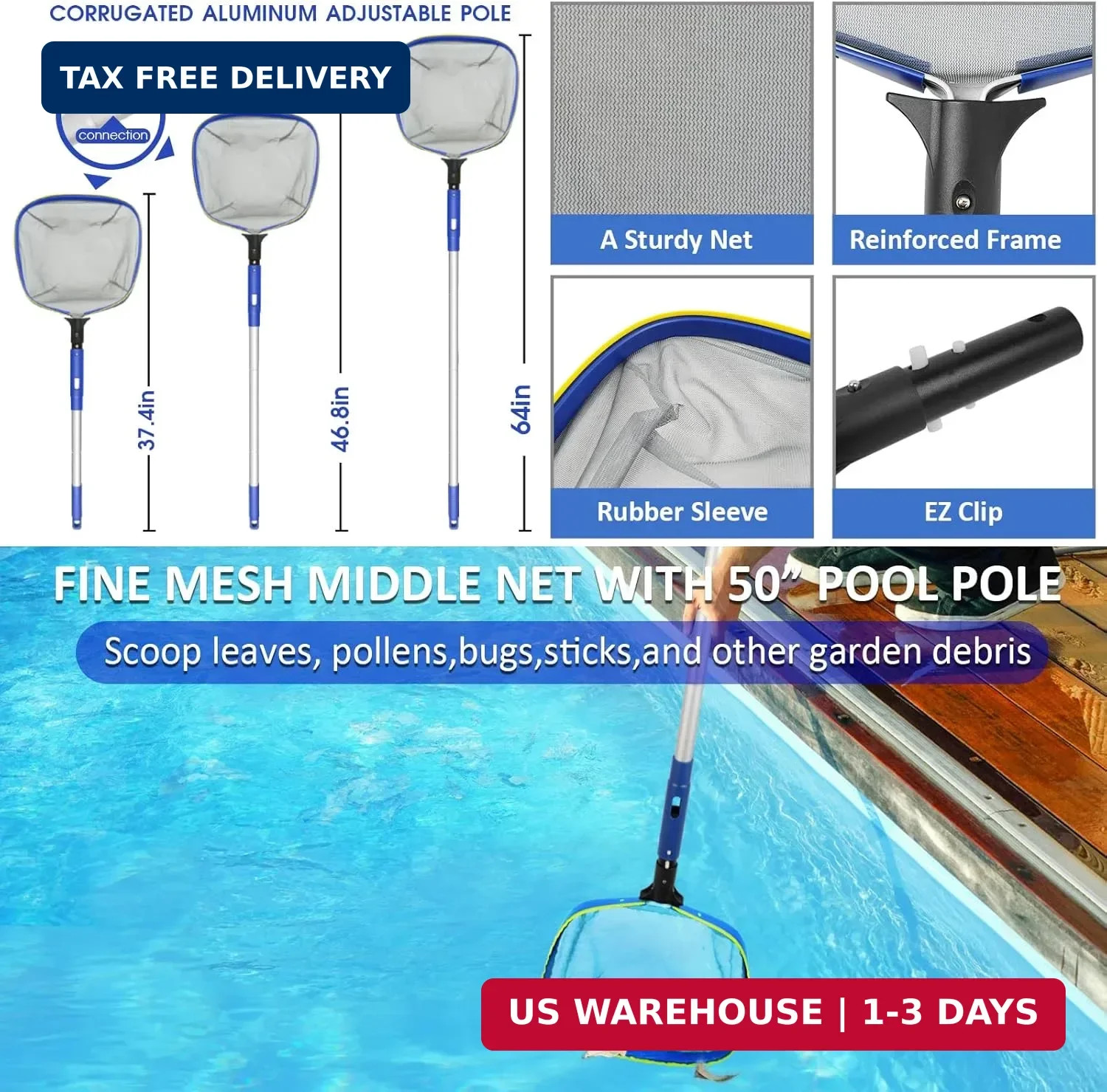 Poolvio Swimming Pool Cleaning Kit, 14 » Brush Head & 50 » Telescopic Aluminum P