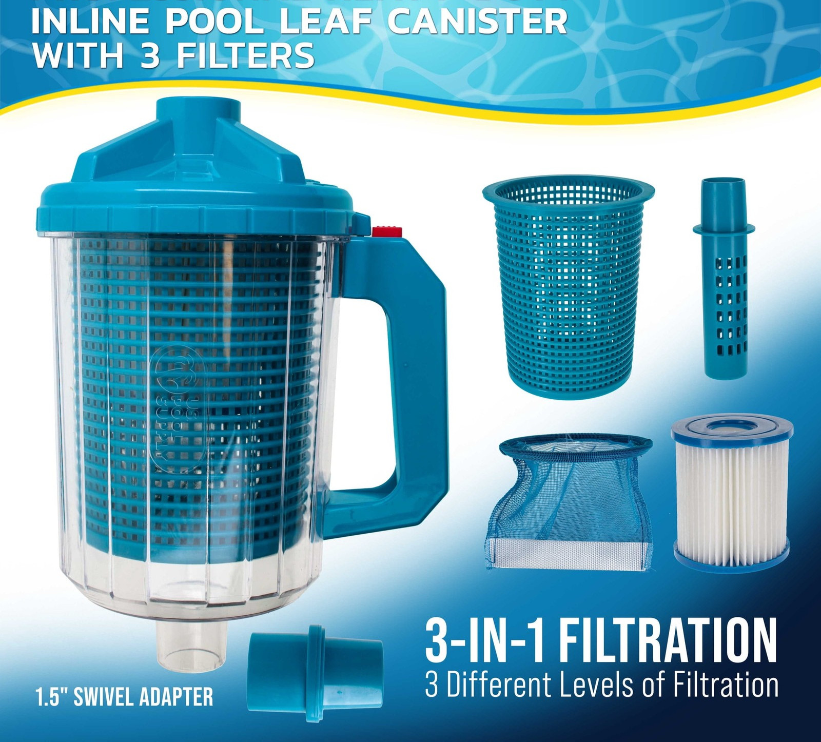 Inline Pool Leaf Canister 3-in-1 Filter Catcher Fits 1.5&Prime; Vacuum Hoses