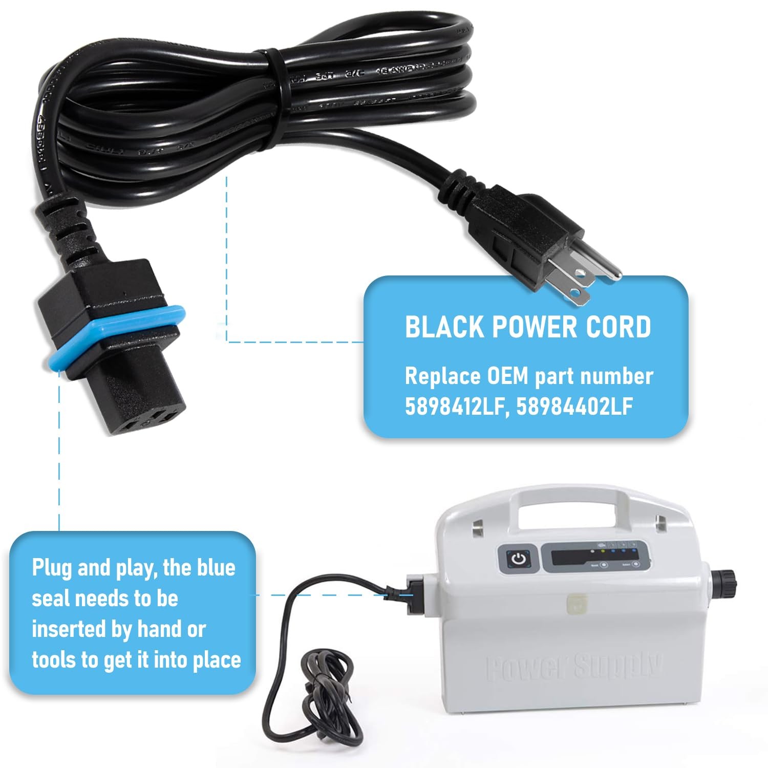 58984402L Black Power Cord Digital Power Supply Cable Parts Fit for Maytronic…