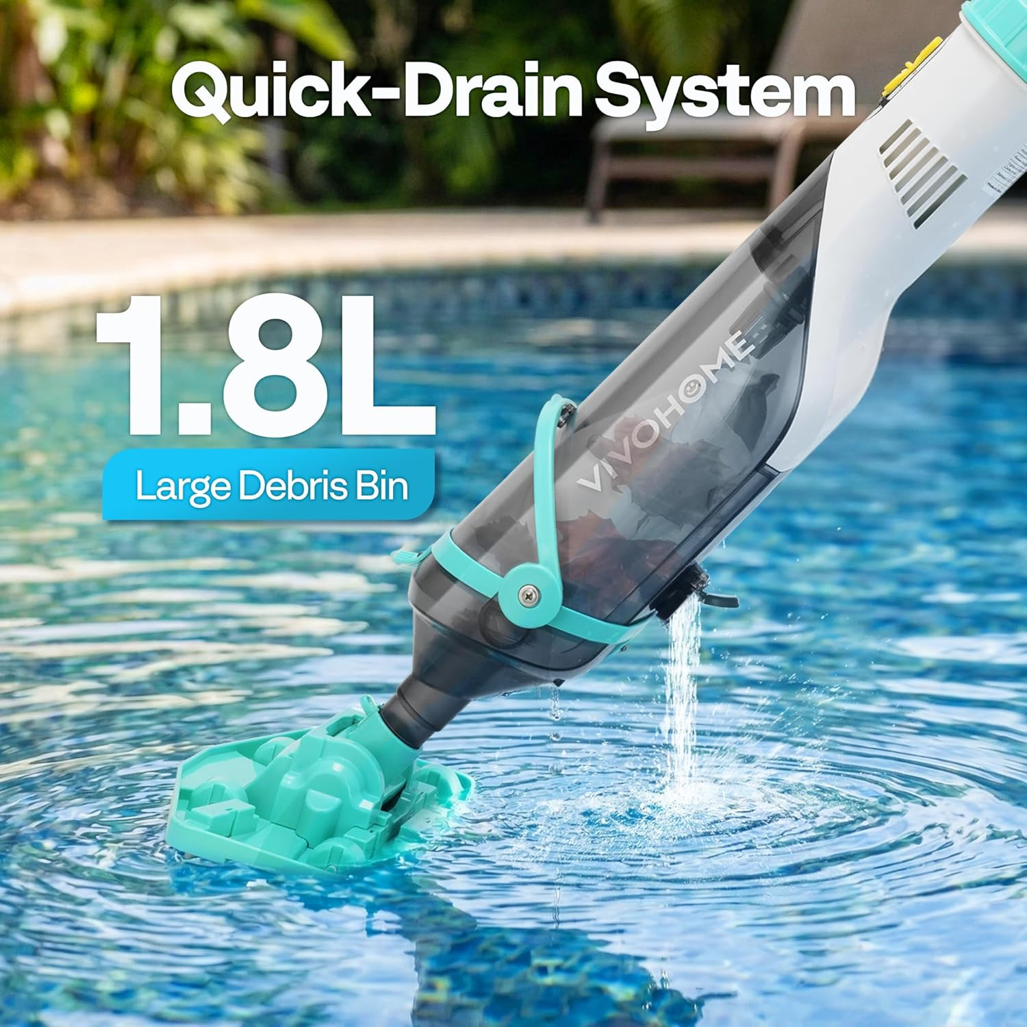 Handheld Pool Vacuum 1110 GPH Suction Cordless Pool Cleaner 40W Powerful Motor L