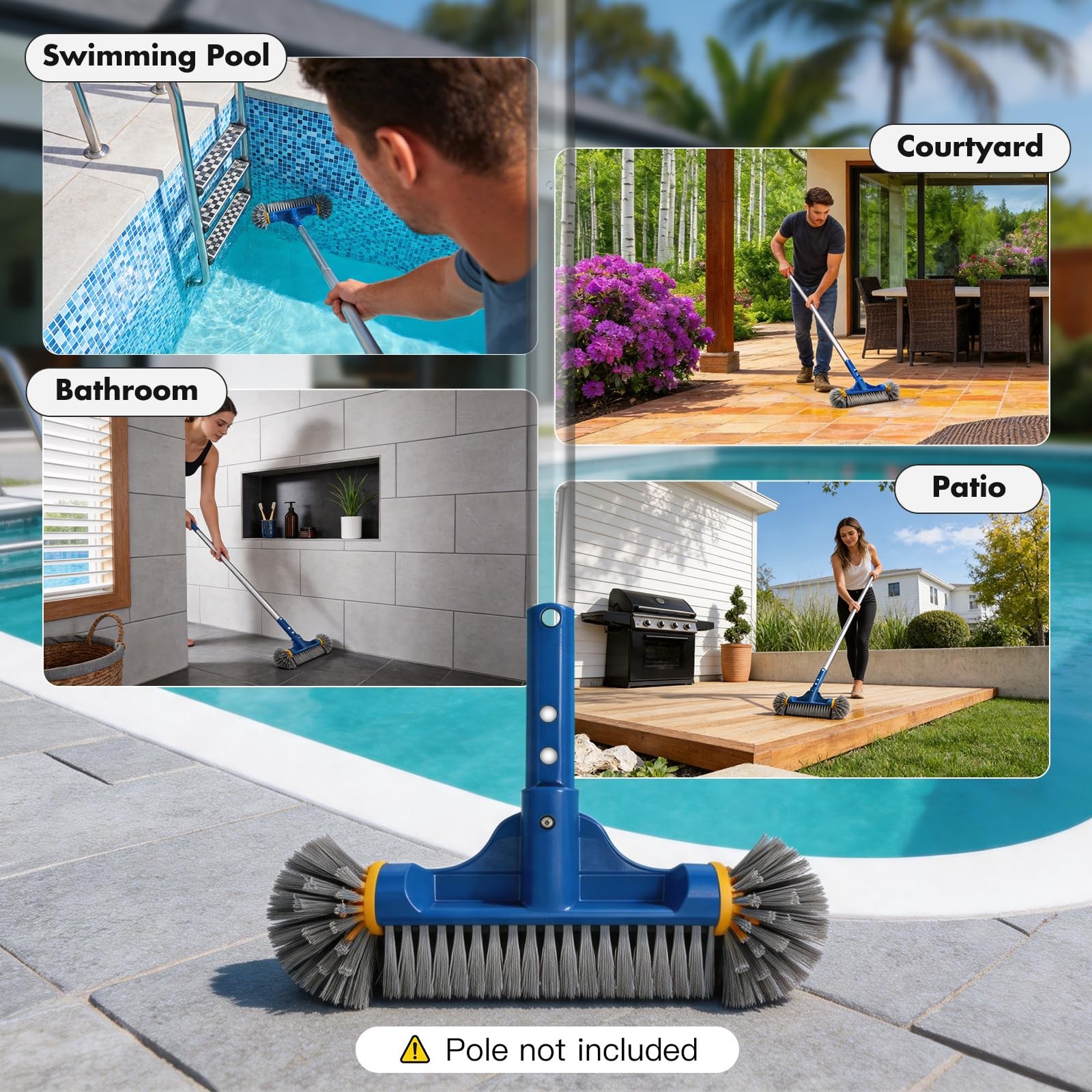 Heavy Duty Pool Brush Head, Premium Nylon Bristles Non-Abrasive Cleaning, Rei…