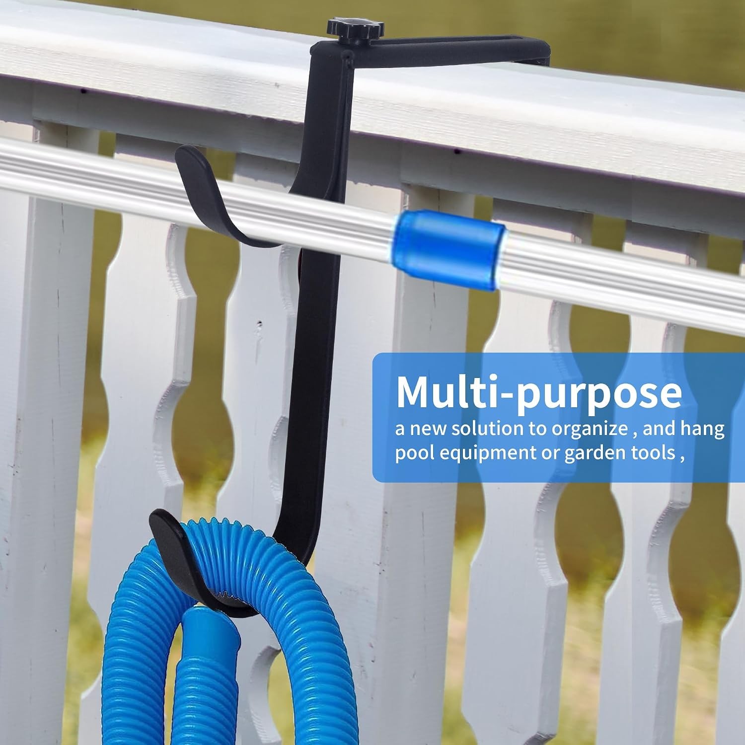 Heavy Duty Pool Pole Hangers Adjustable Hooks Poles Hoses Skimmers Black Fence