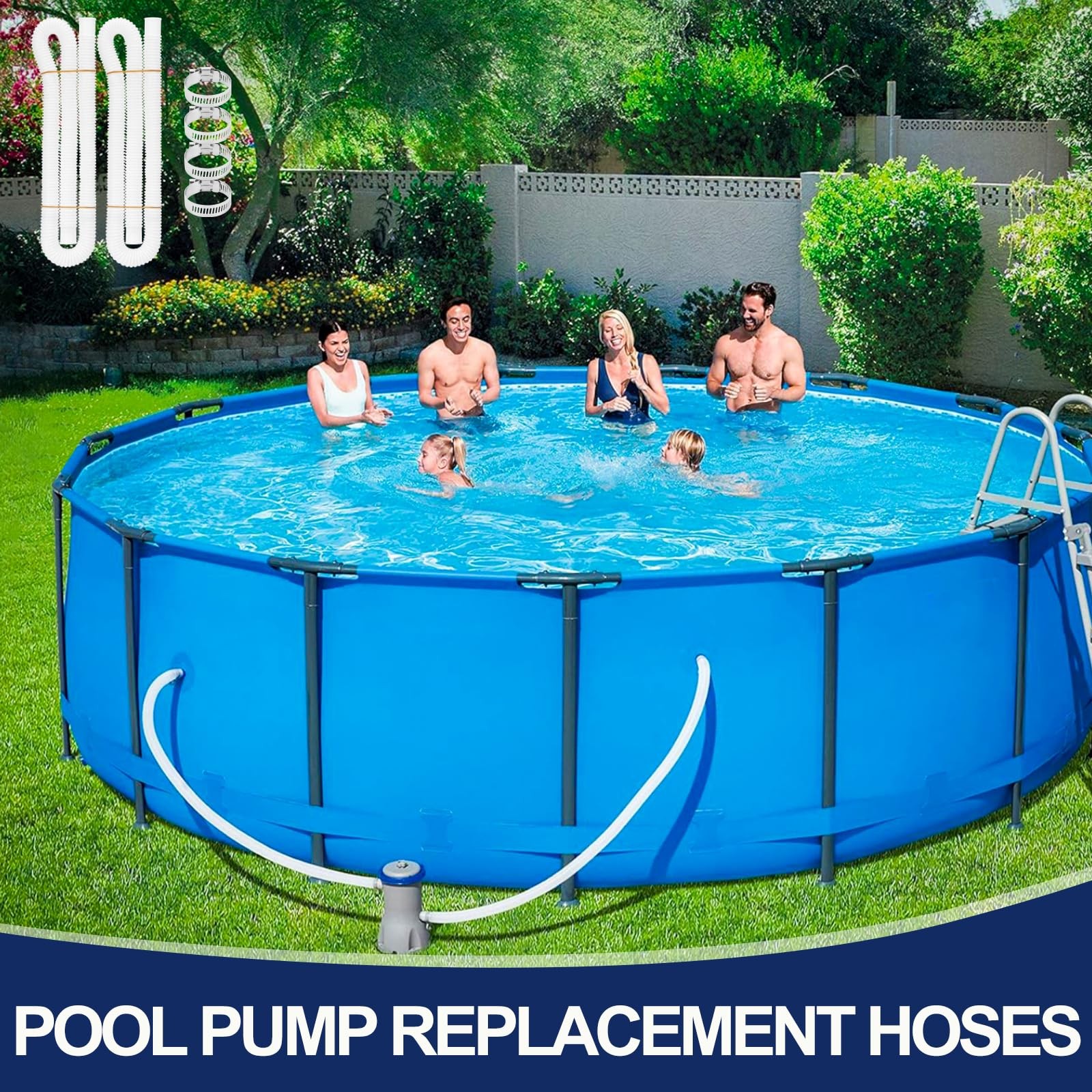Pool Hoses for Above Ground Pools, 2 Pack 1.25 x 59 x 59 Inch, White