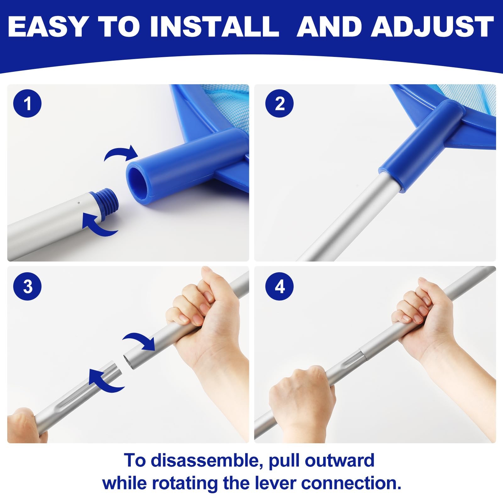 Adjustable Pool Skimmer Net with Telescopic Pole Ultra Fine Mesh Rake
