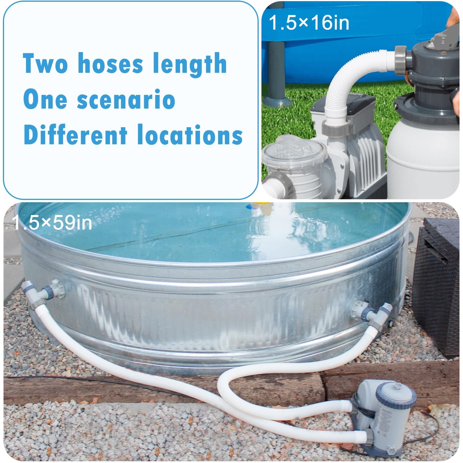HOMNUTS Pool Hoses for Above Ground 1.5’’ Diameter 59&Prime; Long 1.5inx59in, White