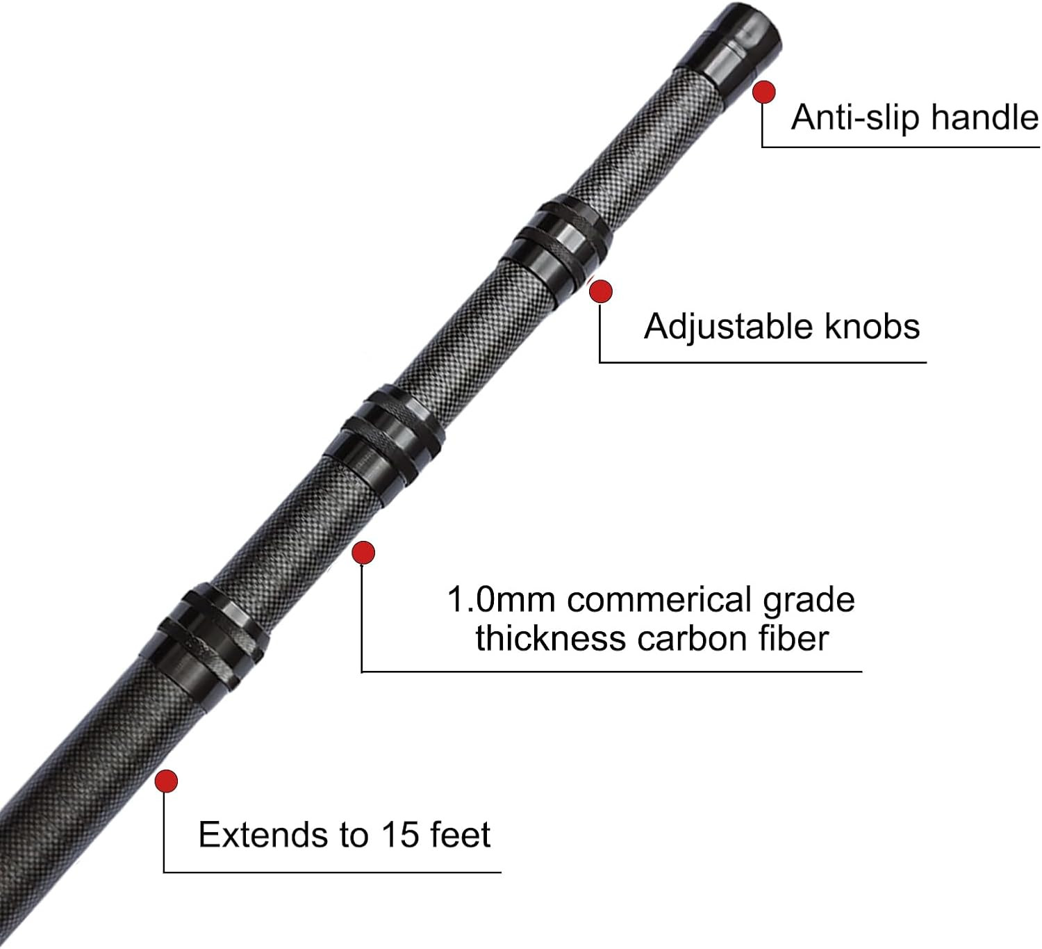 15FT Lightweight Carbon Fiber Telescoping Pool Pole – Rustproof Skimmer