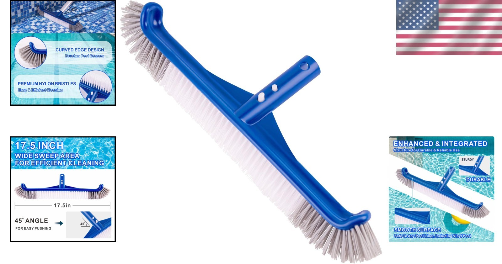 17.5&Prime; Pool Brush Head for Inground & Above-Ground Pools Wall & Floor Cleaning