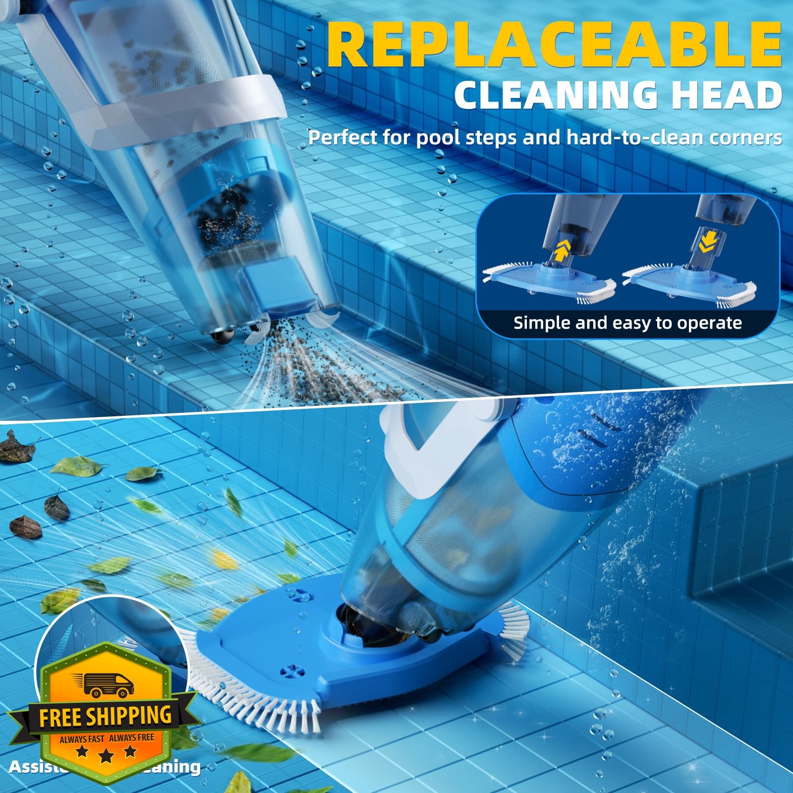 Cordless Pool Vacuum Above and Inground Pools, Powerful 1590 GPH Suction,Hand…