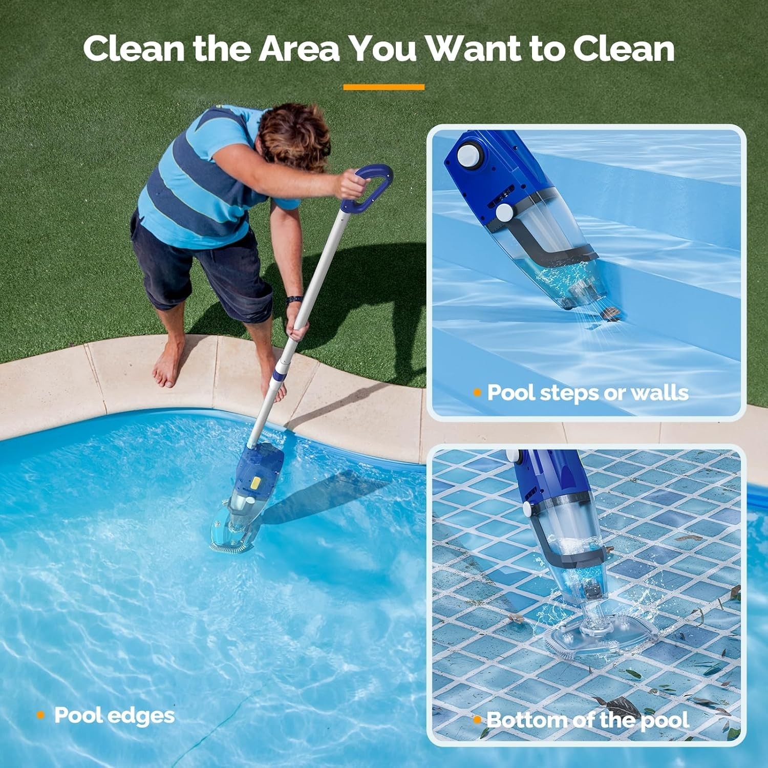 Cordless Handheld Pool Vacuum Cleaner Rechargeable for Inground & Above Groun…