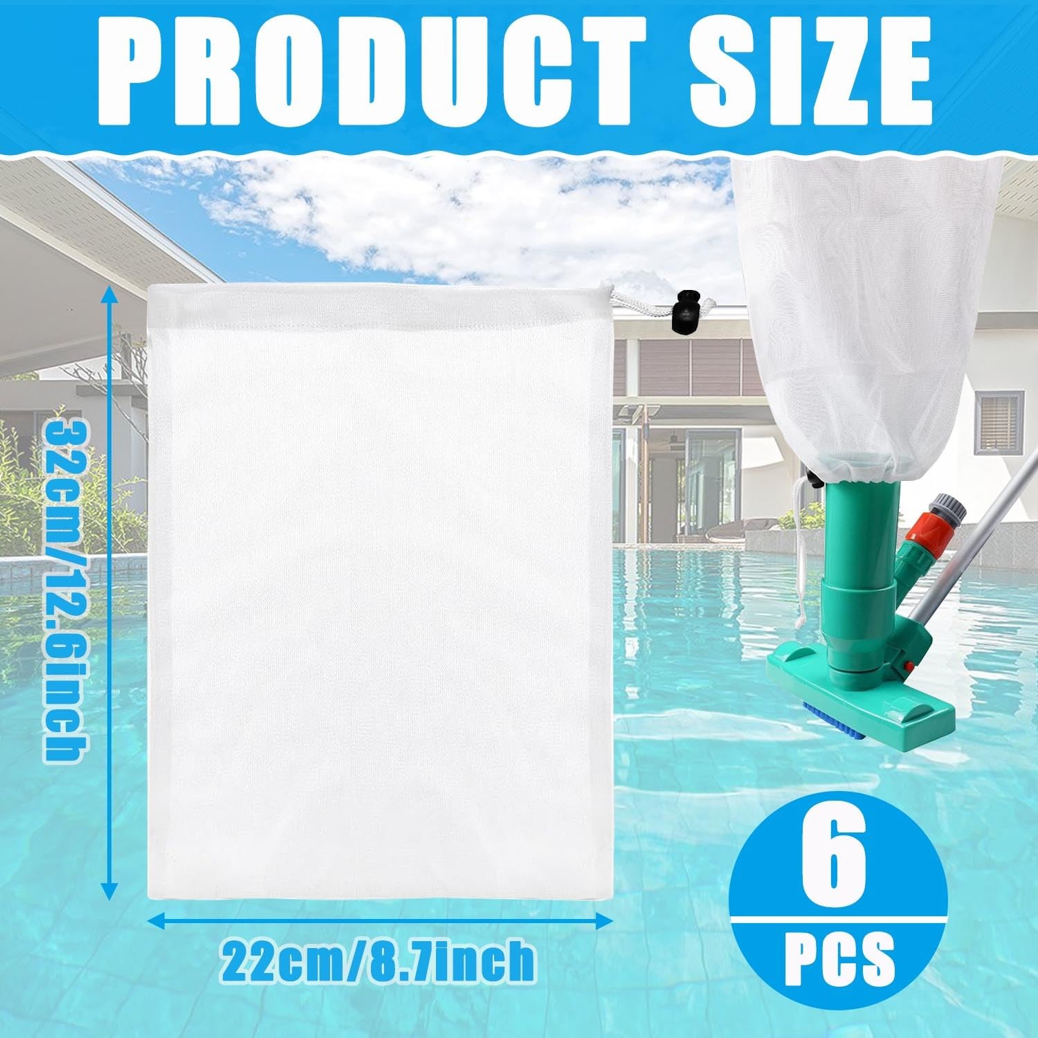 6Pack Pool Vacuum Mesh Replacement Bags, Fine Mesh Leaf Vacuum Net Bags with …