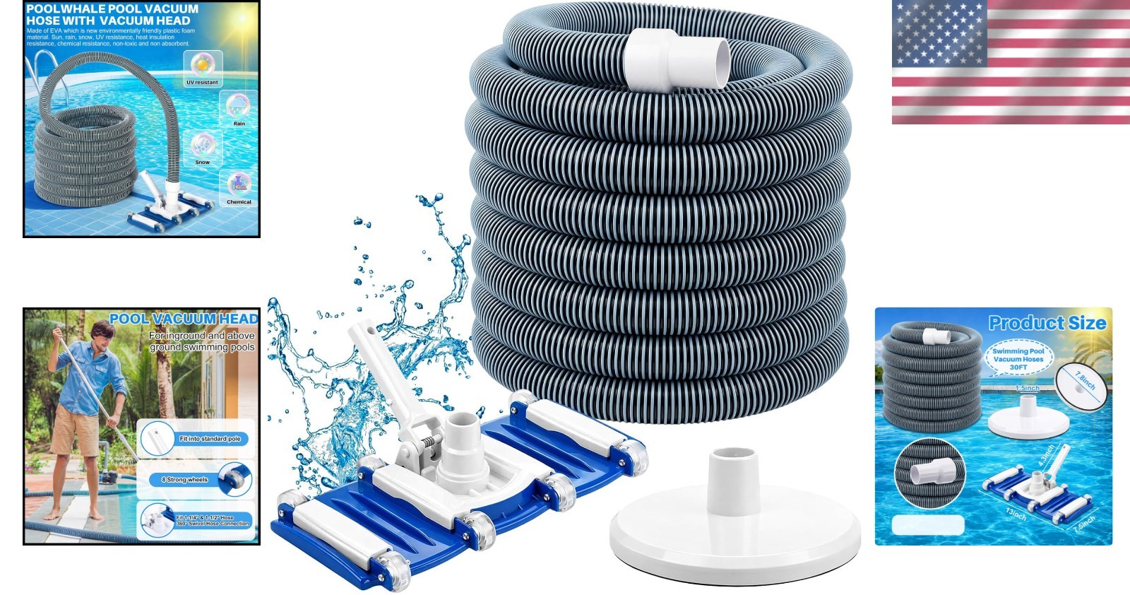 All-in-One Pool Maintenance Kit: 14&Prime; Vacuum Head & 18ft Hose for Fast Cleaning