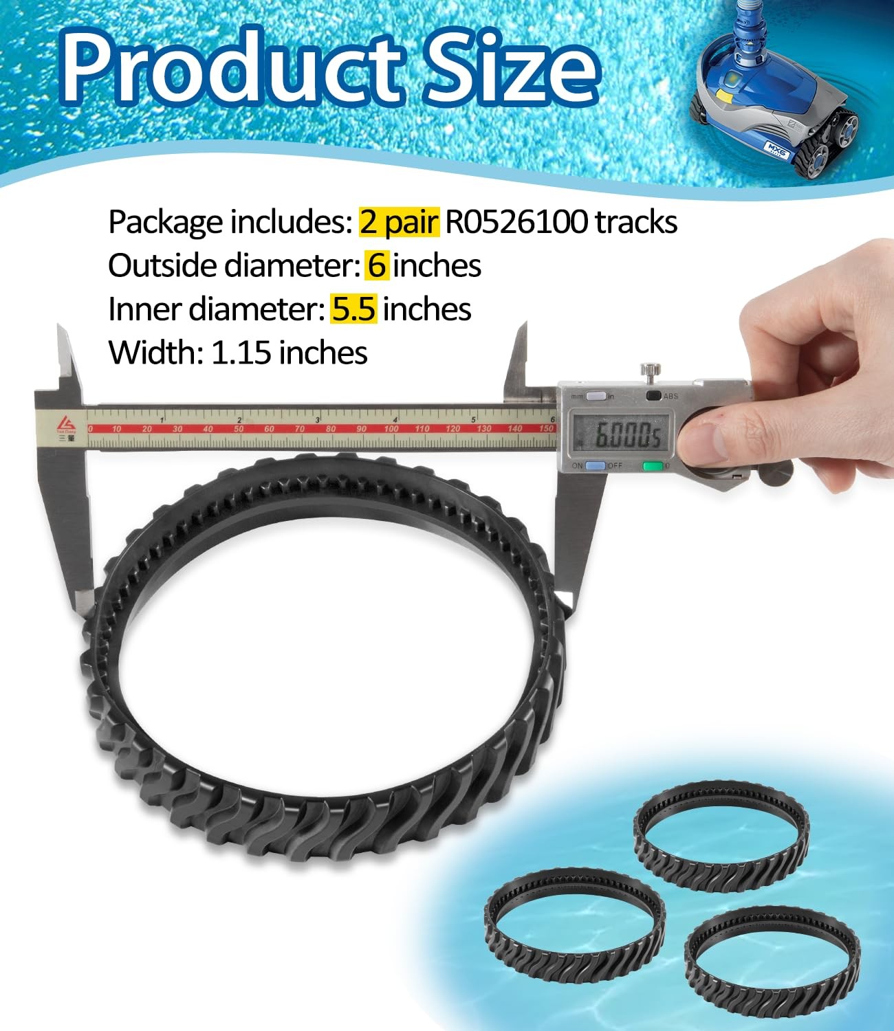 Track Replacement for Zodiac MX6 MX8 Pool Cleaners Heavy Duty Rubber Belts