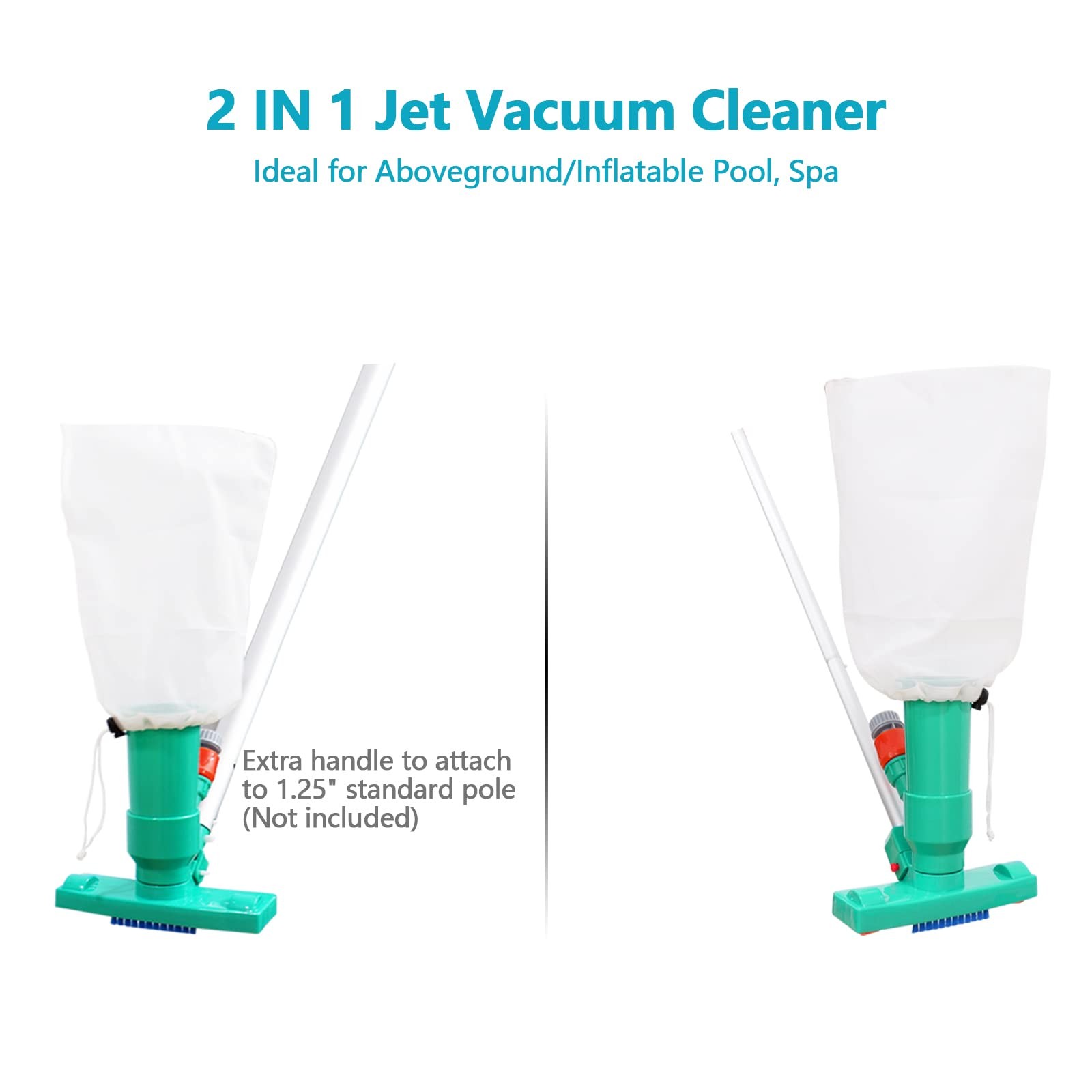 Upgrades Pool Spa Pond Mini Jet Vac Vacuum Cleaner w/Brush, Bag,6 Sections Te…